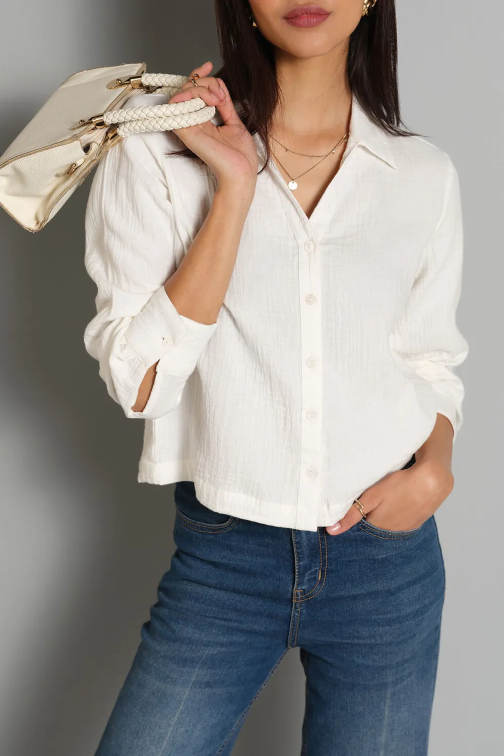 Lapel Casual Style White Shirt