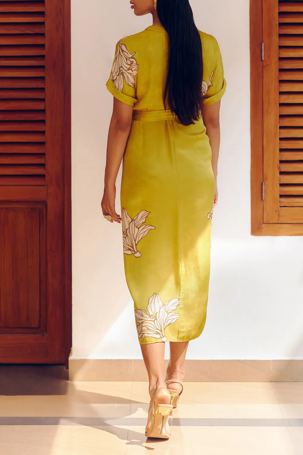 Mustard V-Neck Casual Style  Dress