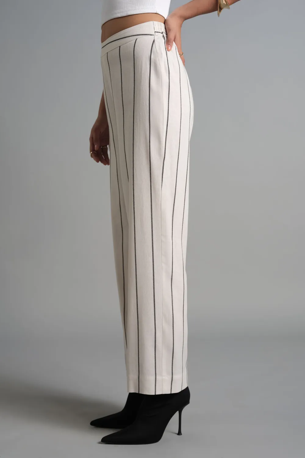 White Casual Style Striped Pants