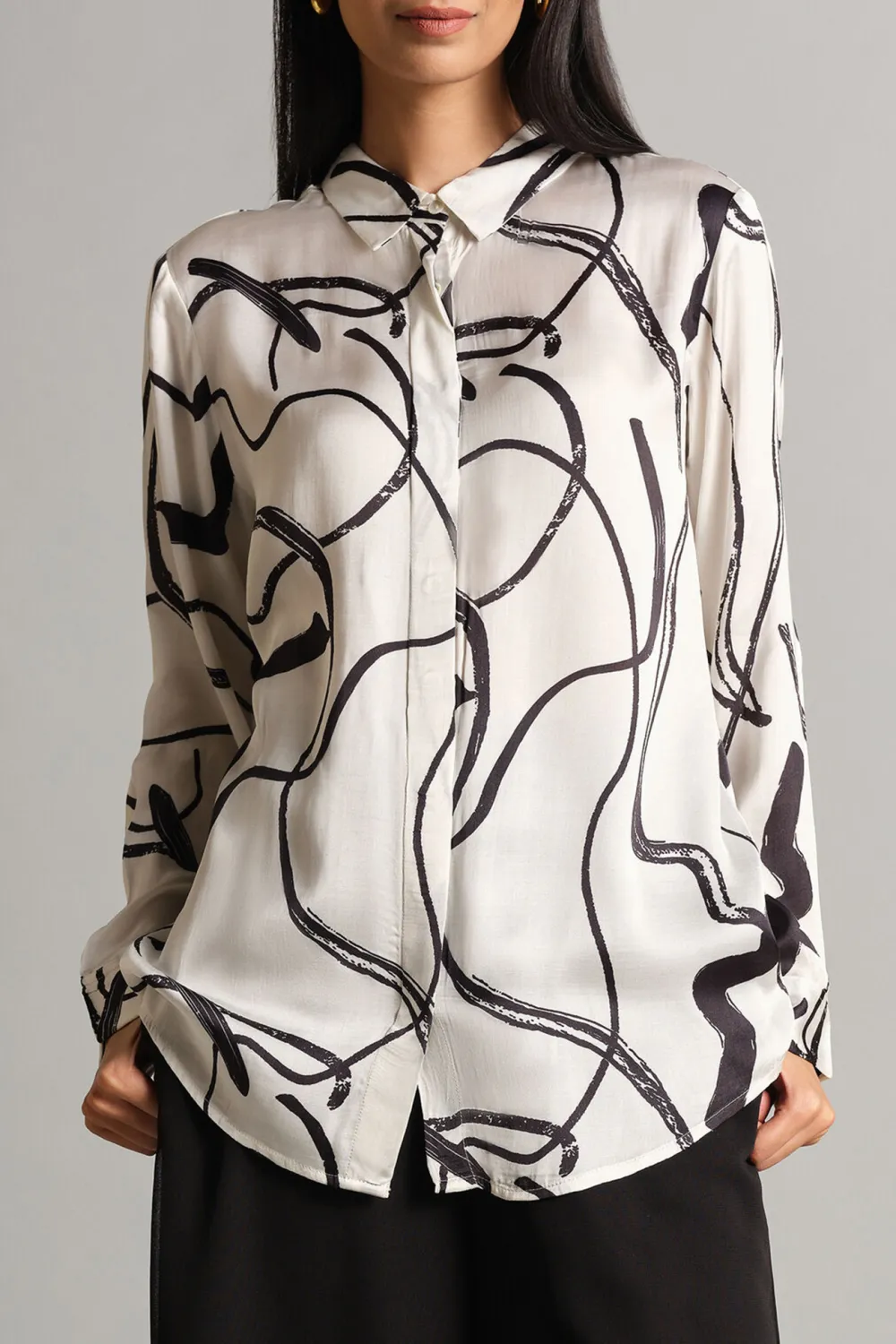 White Abstract Curve Shirt
