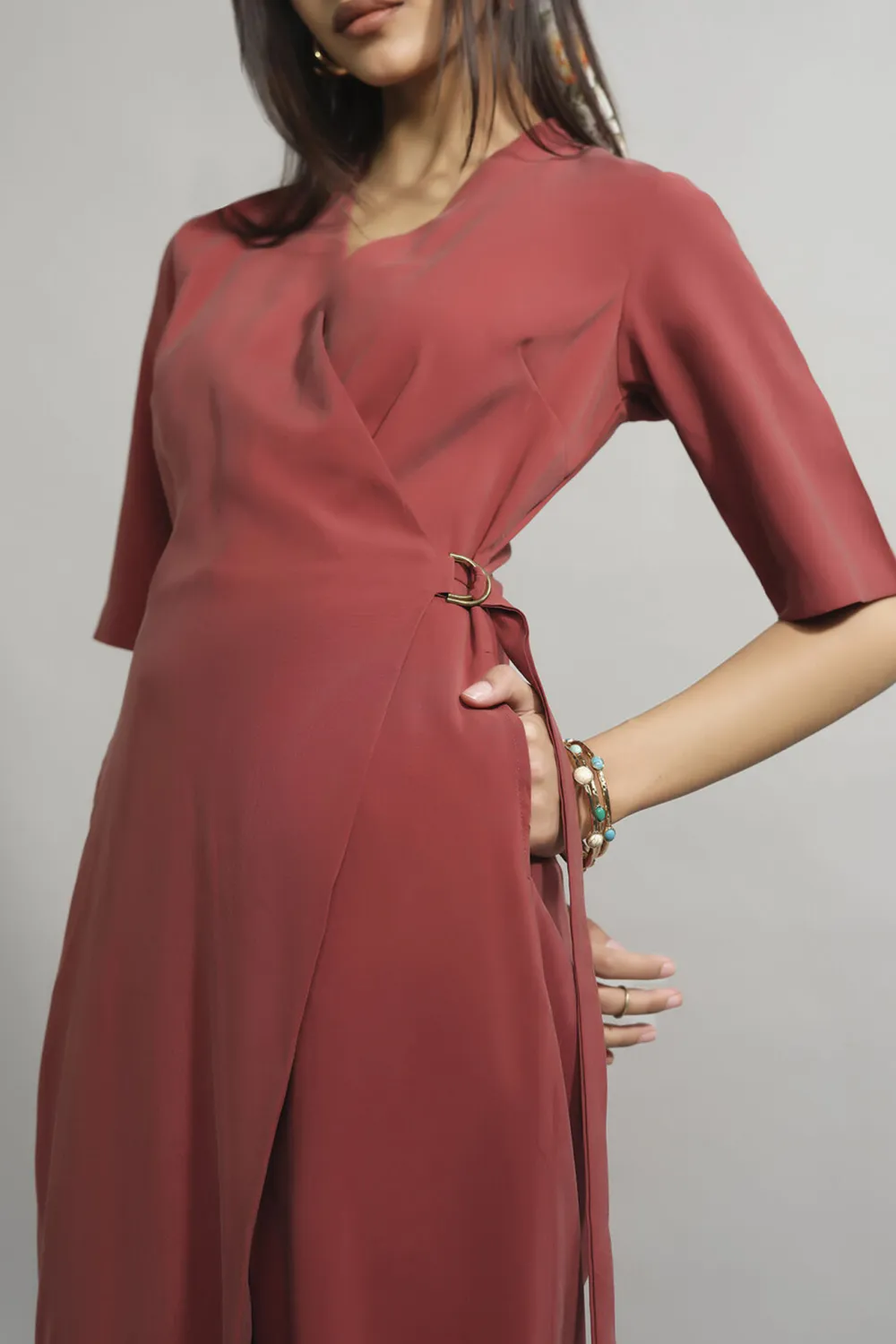 Rust Casual Style Wide-Leg Jumpsuit