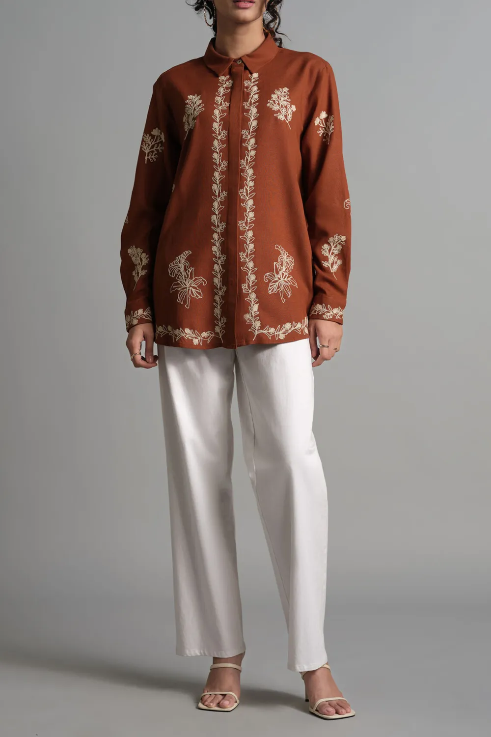 Brown Casual Style Floral  Shirt