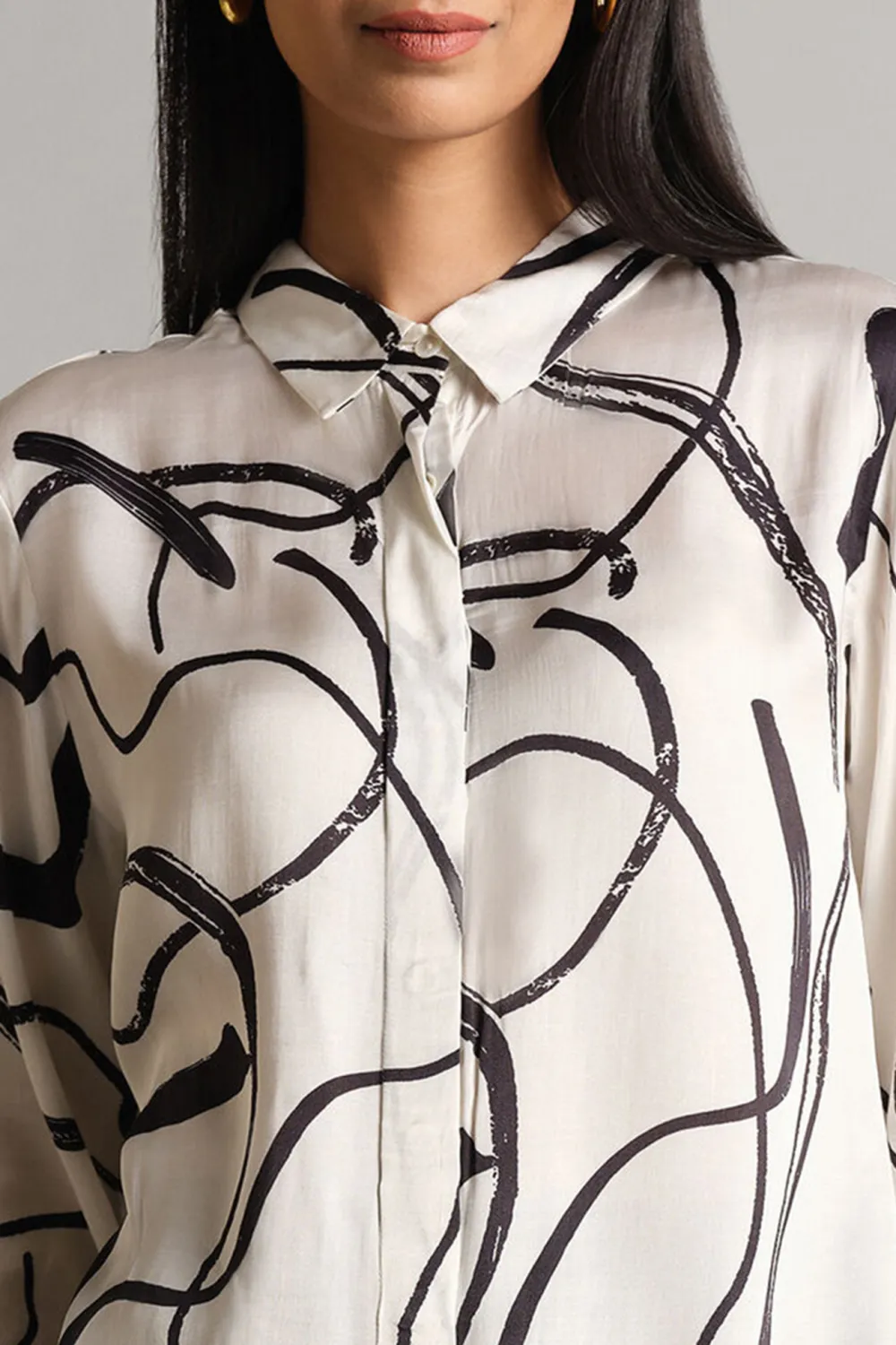 White Abstract Curve Shirt