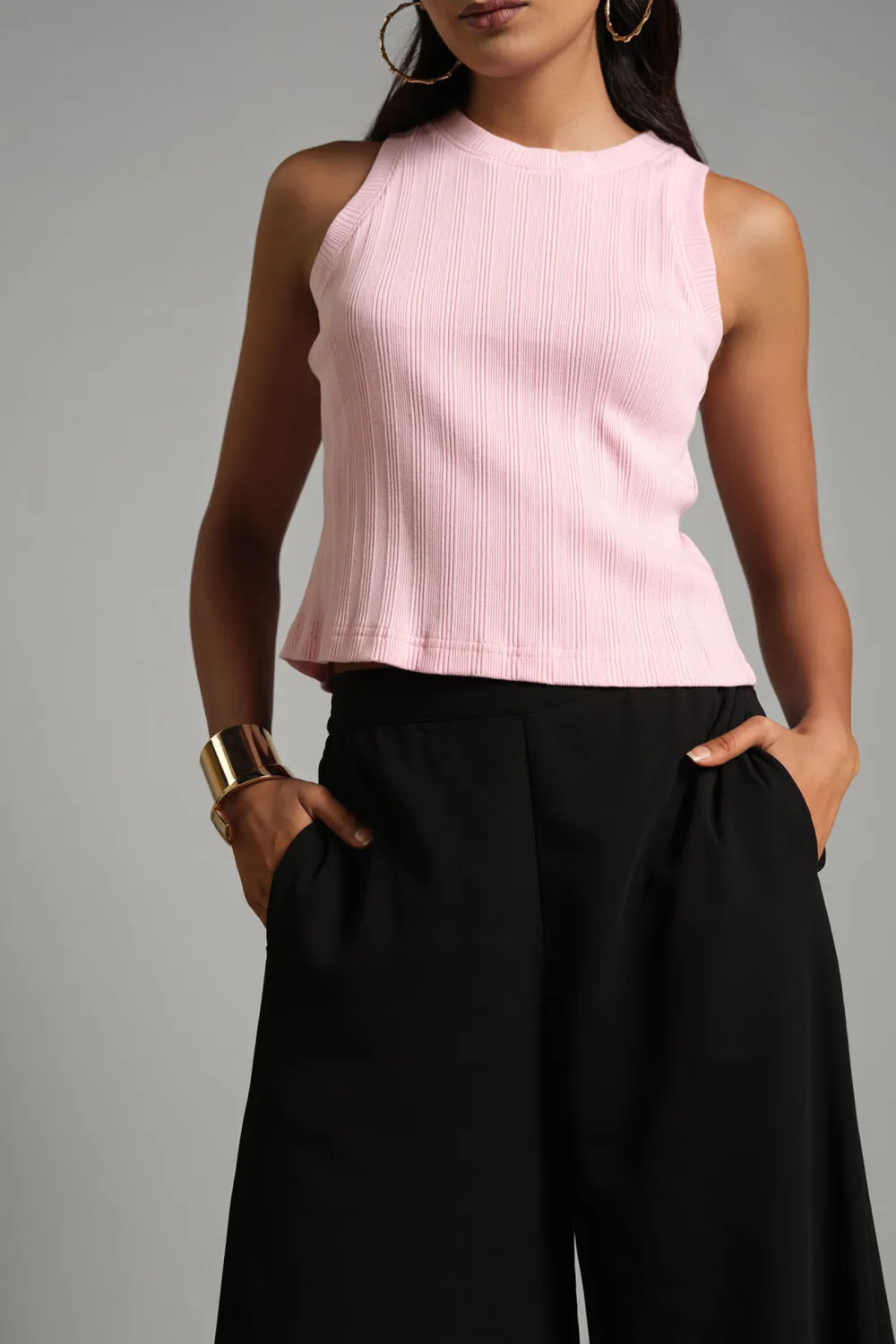 Round Neck Sleeveless Plain Top