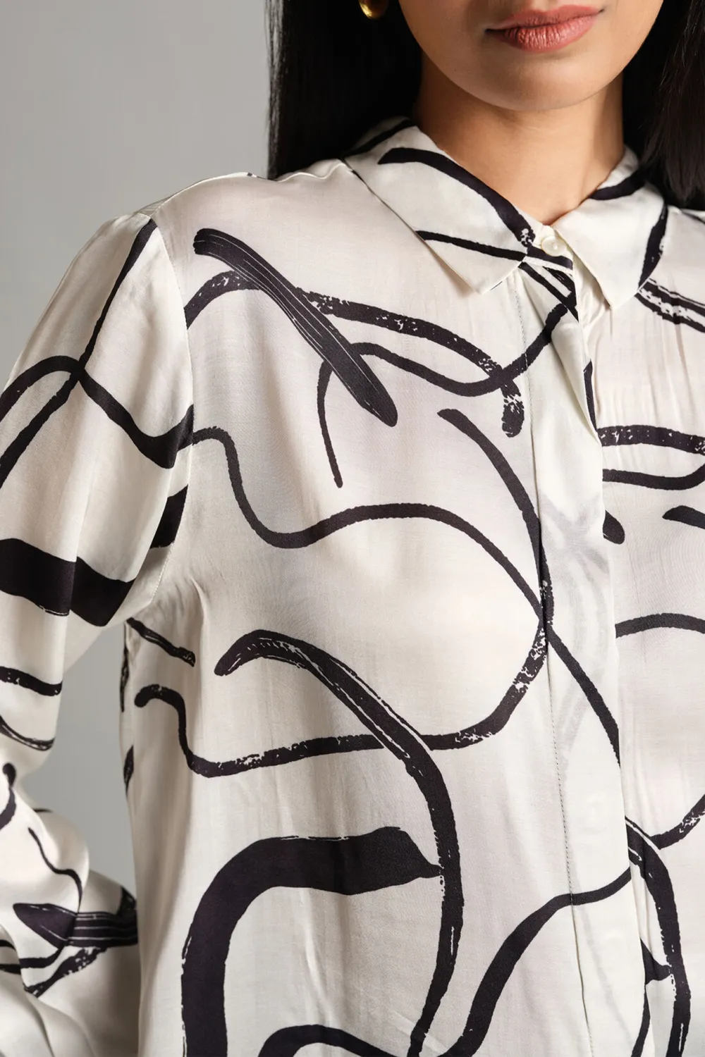 White Abstract Curve Shirt