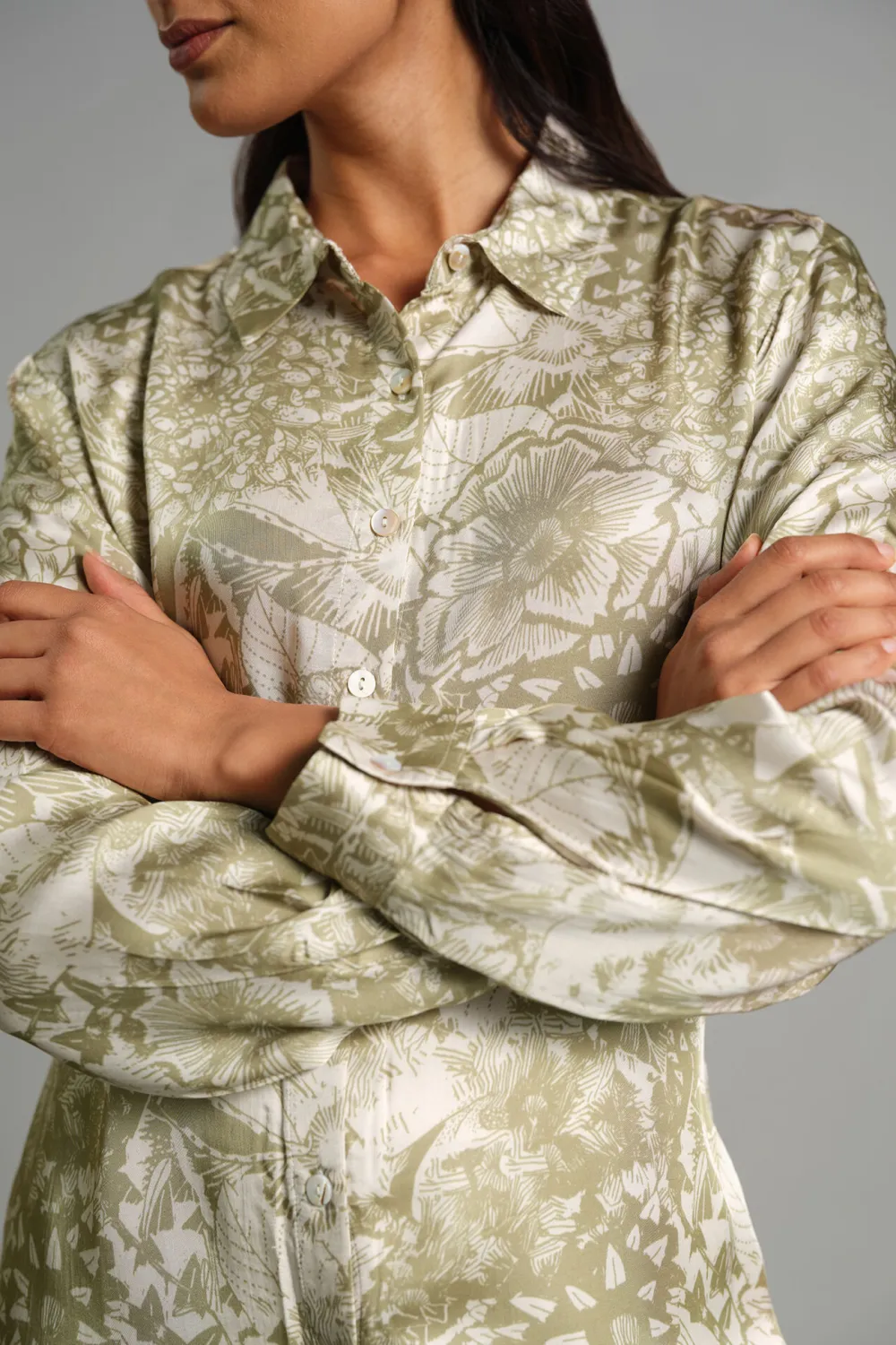 Art Graphic Casual Style Green Shirt