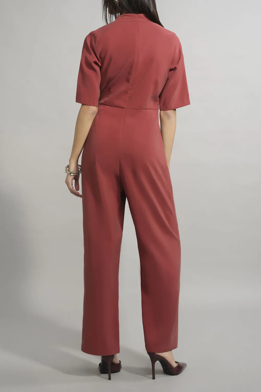 Rust Casual Style Wide-Leg Jumpsuit