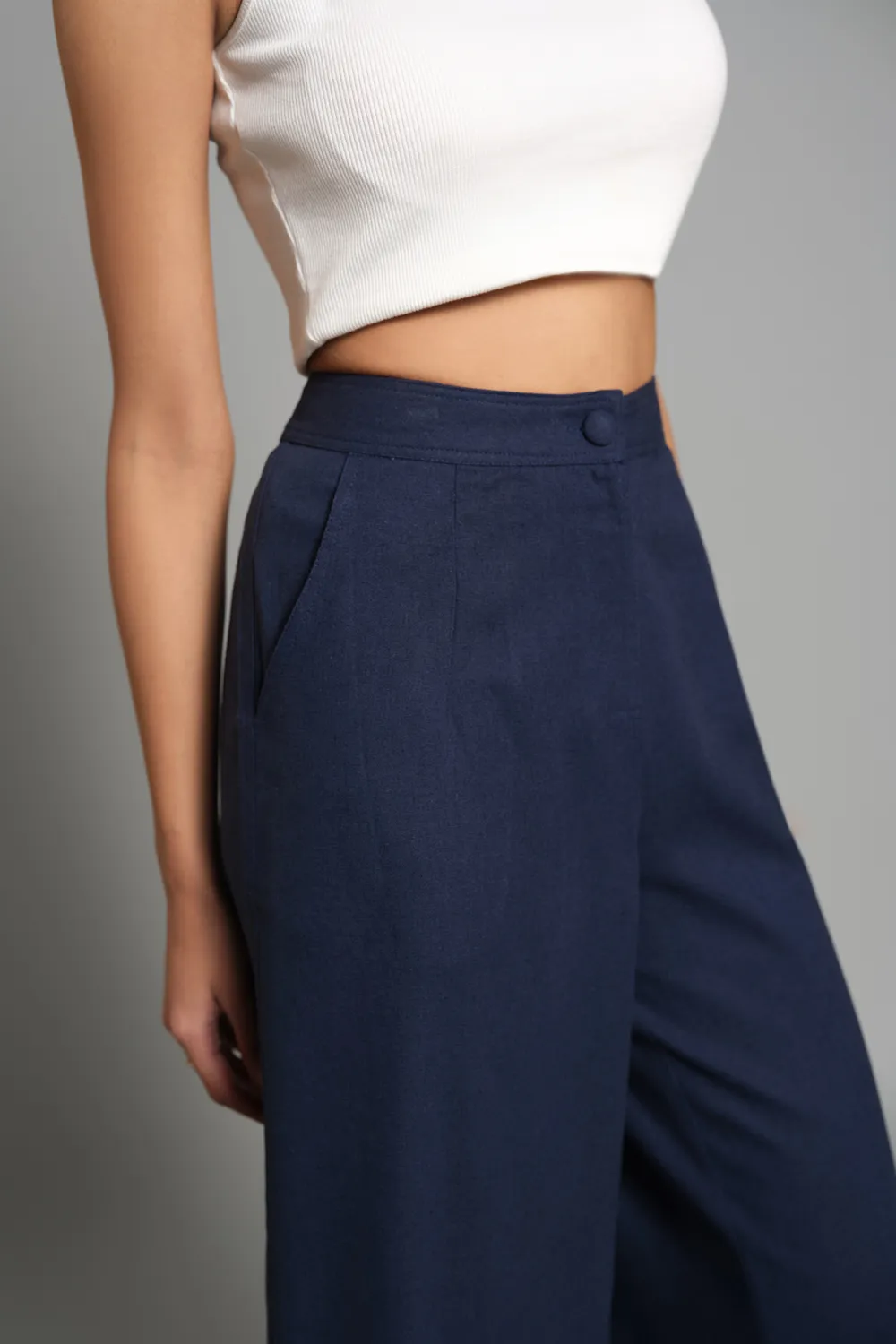 Navy Casual Wear Wide-Leg Pants