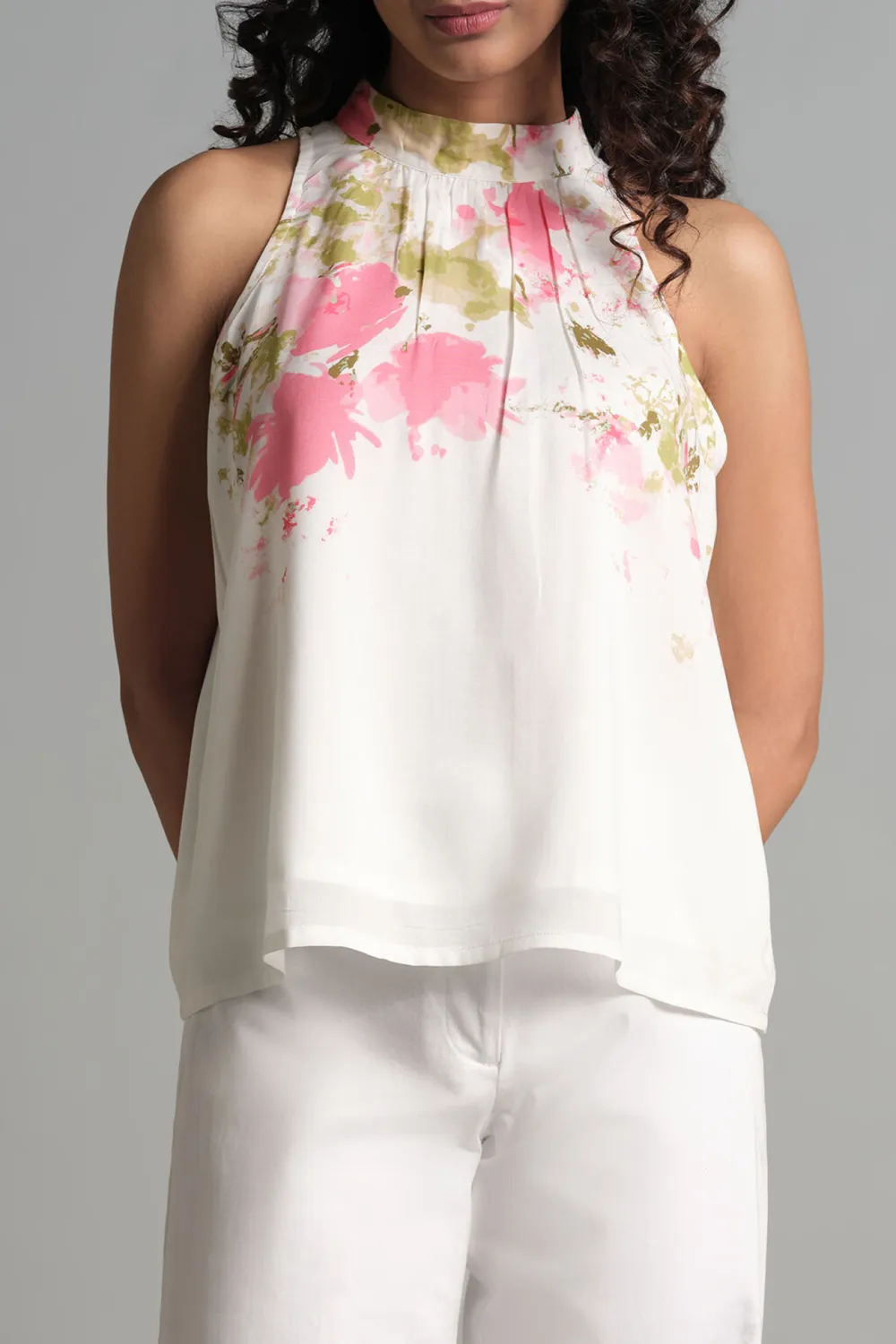 White Sleeveless Floral Top