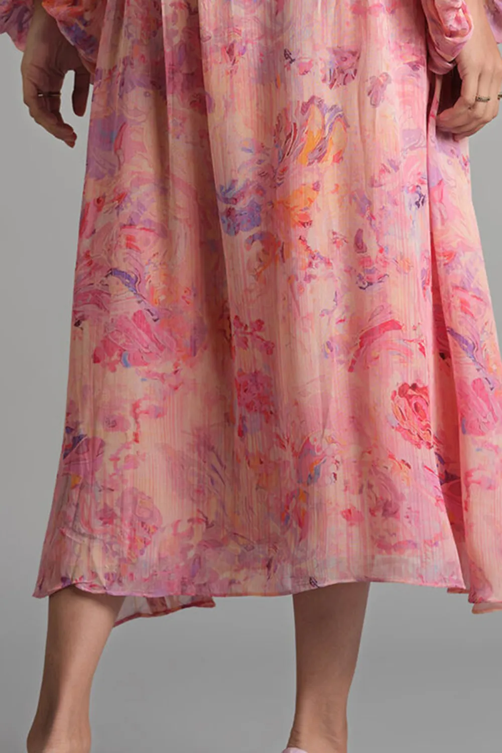 V-Neck Casual Style Pink Dress